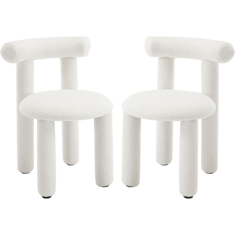 Lot de 2 Chaises de Salle à Manger en Fausse Fourrure Chaise Salle a Manger Moderne avec Pied Métal Chaise de Cuisine sans Accoudoirs, Blanc