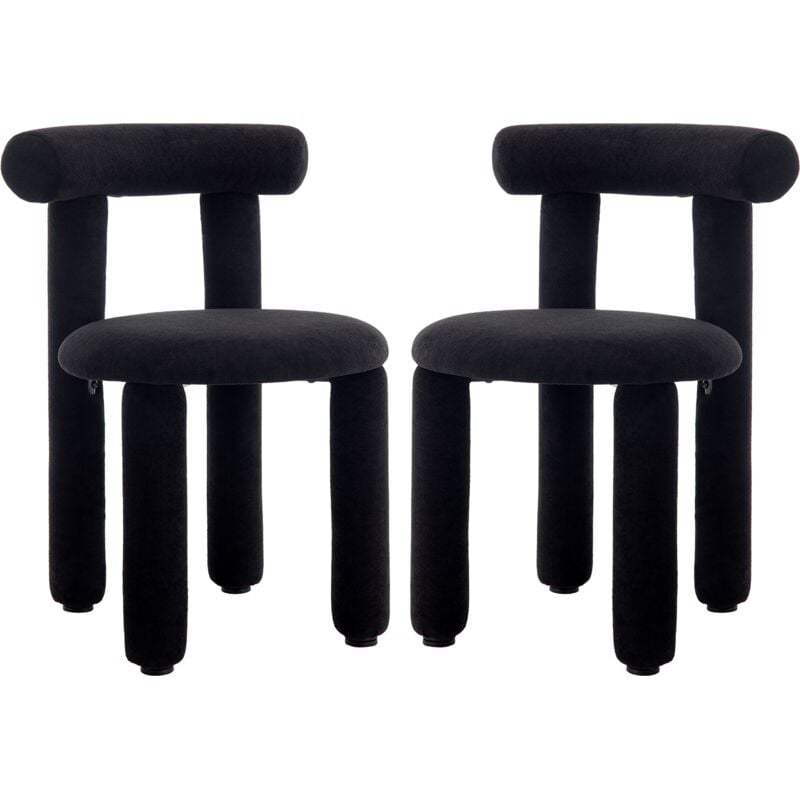 Lot de 2 Chaises de Salle à Manger en Fausse Fourrure Chaise Salle a Manger Moderne avec Pied Métal Chaise de Cuisine sans Accoudoirs, Noir