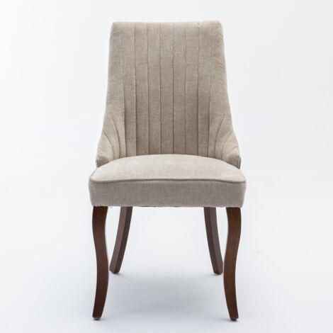 Chaises de Salle à Manger en Tissu Lin Flocké, Lot de 2 Chaises Confortables avec Pieds en Bois Massif Courbé, Chaise Décoration Beige pour Cuisine et Espace Repas