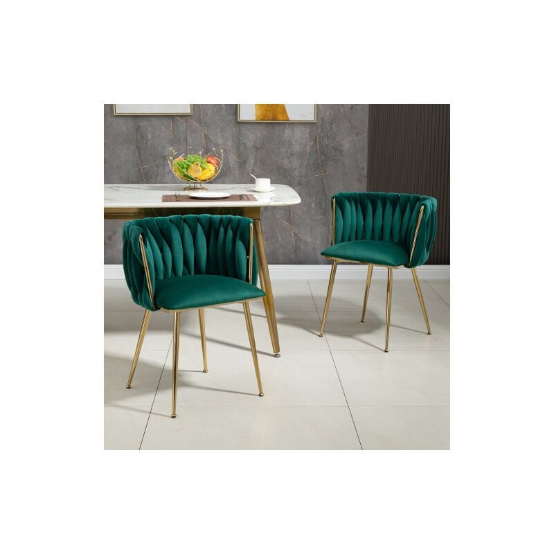 Wishdor - Lot de 2 chaises de salle à manger en velours vert avec pieds en métal doré, pour salle à manger, salon, chambre à coucher
