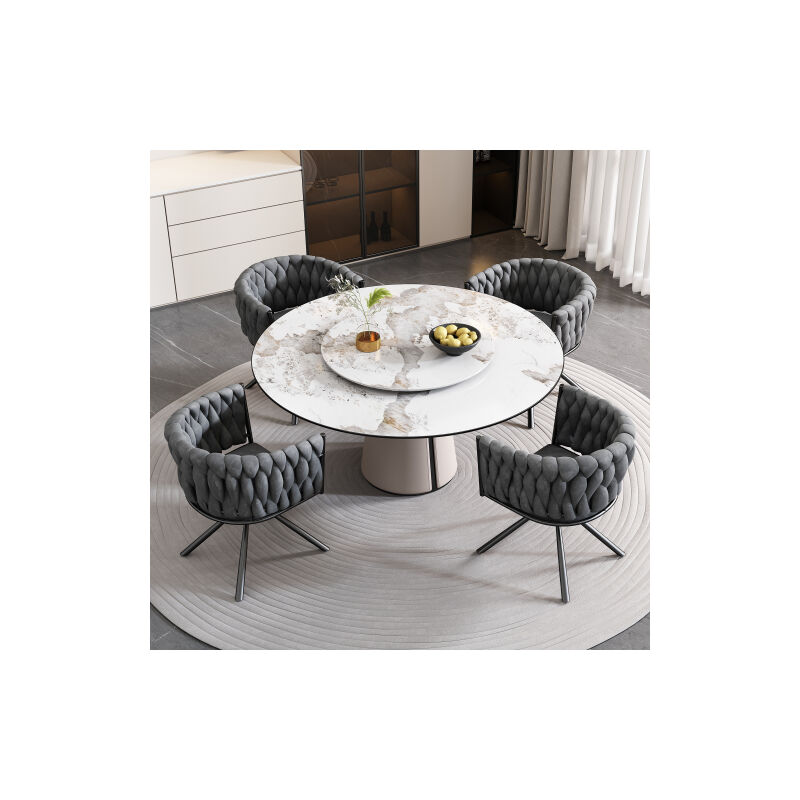 Modfu - Lot de 4 chaises de salle à manger en velours gris, chaise pivotante à 360 degrés, avec quatre pieds en métal noir
