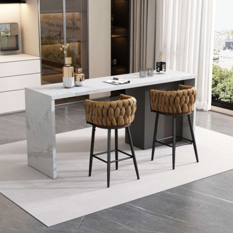 Lot de 2 chaises de salle à manger en velours, pour salon de luxe, pieds en métal marron