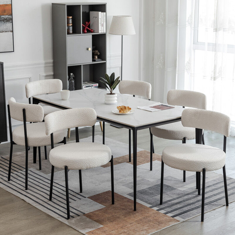 Dyhome - Chaises de salle à manger (ensemble de 6), chaises de salle à manger en tissu, chaises de cuisine rembourrées,Blanc