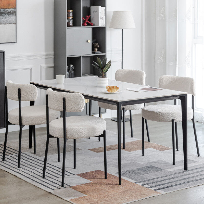 Dyhome - Chaises de salle à manger (ensemble de 4), chaises de salle à manger en tissu, chaises de cuisine rembourrées,Blanc