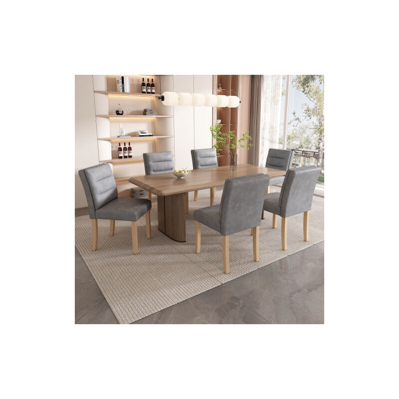 Lot de 6 chaises de salle à manger en similicuir gris, chaise familiale avec pieds en bois