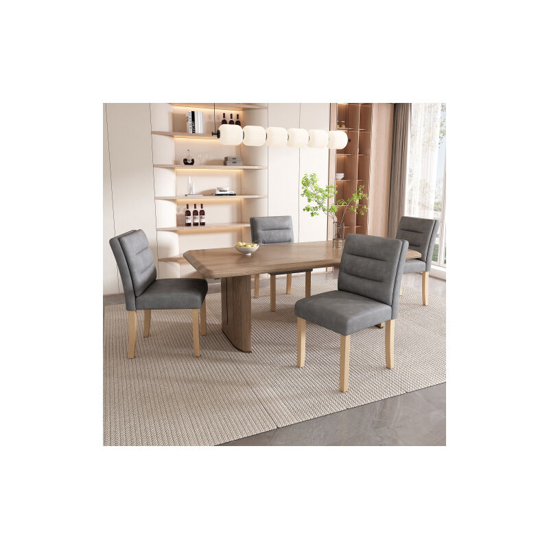 Lot de 4 chaises de salle à manger en similicuir gris, chaise familiale avec pieds en bois