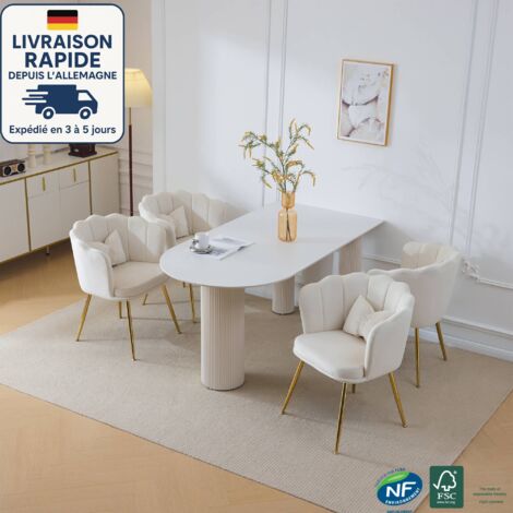 Chaises de salle à manger, fauteuil, avec coussins papillon, pieds en métal, moderne, velours - Beige, 4 pièces.