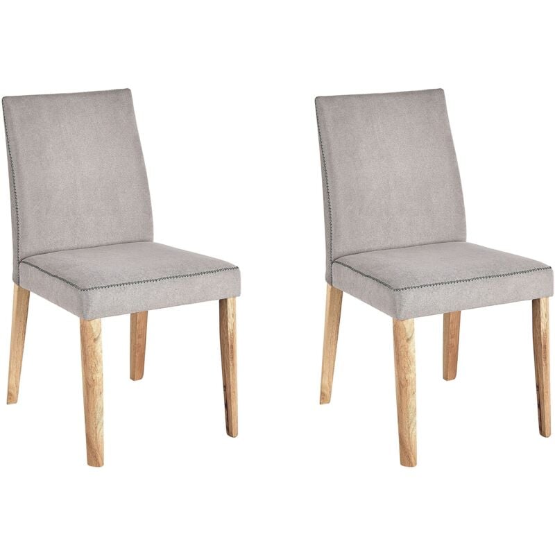 Beliani - Lot de 2 Chaises de Cuisine en Tissu Rembourré Gris Clair Pieds en Bois Solide Phola