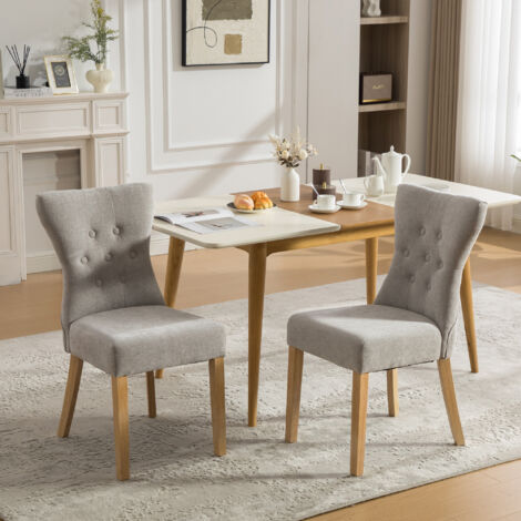 Chaises de salle à manger haut de gamme en bois massif,revêtement chenille,pieds bois,décorations cloutées,lot de 2 pièces par carton,gris.