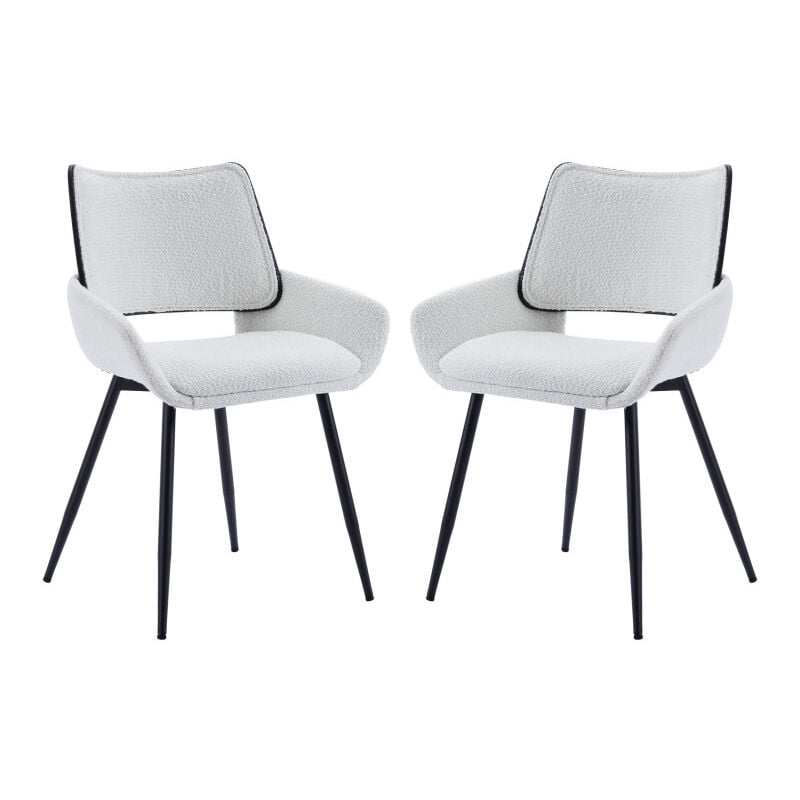Chaises de Salle à Manger Lot de 2 Chaise Salle a Manger Fausse Fourrure Chaise de Cuisine Moderne avec Dossier Bois, Pied Métal, Blanc