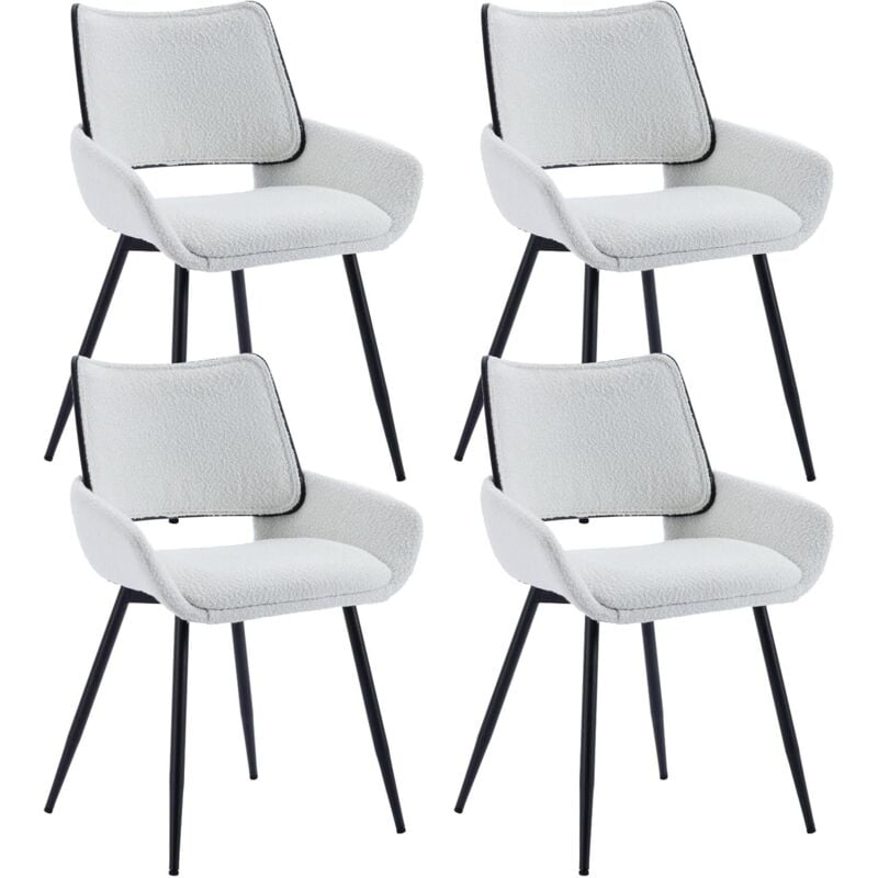 Chaises de Salle à Manger Lot de 4 Chaise Salle a Manger Fausse Fourrure Chaise de Cuisine Moderne avec Dossier Bois, Pied Métal, Blanc