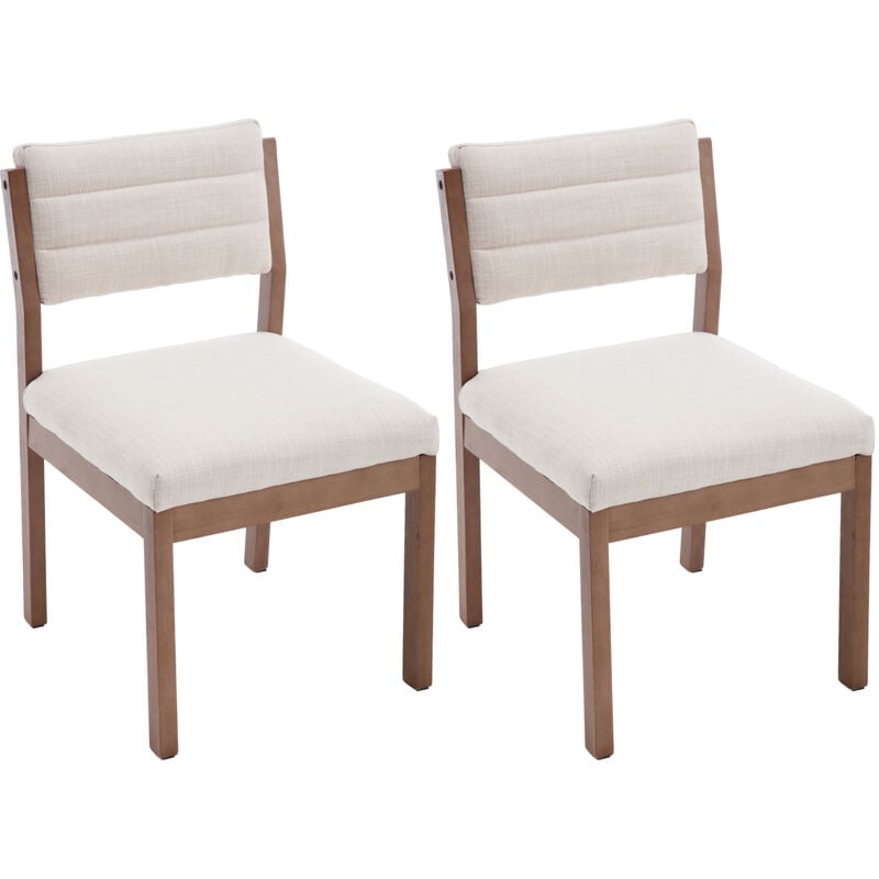 Chaise de Salle à Manger Lot de 2 Chaise Rétro avec Dossier Chaise de Cuisine en Bois Chaise Bois Confortable pour Restaurant, Lin, Beige