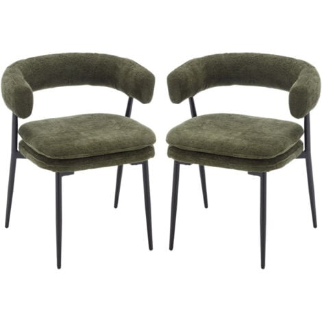 WAHSON OFFICE CHAIRS Chaises de Salle à Manger Lot de 2 Chaise Salle a Manger en Chenille Chaise de Cuisine avec Coussin Souple Chaise de Salon Moderne pour Cuisine, Vert