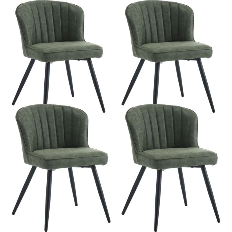 Chaise de Salle a Manger en Similicuir Lot de 4 Chaise Salle à Manger Moderne avec Coussin Épais Chaise de Cuisine avec Pied Métal, Wahson, Vert