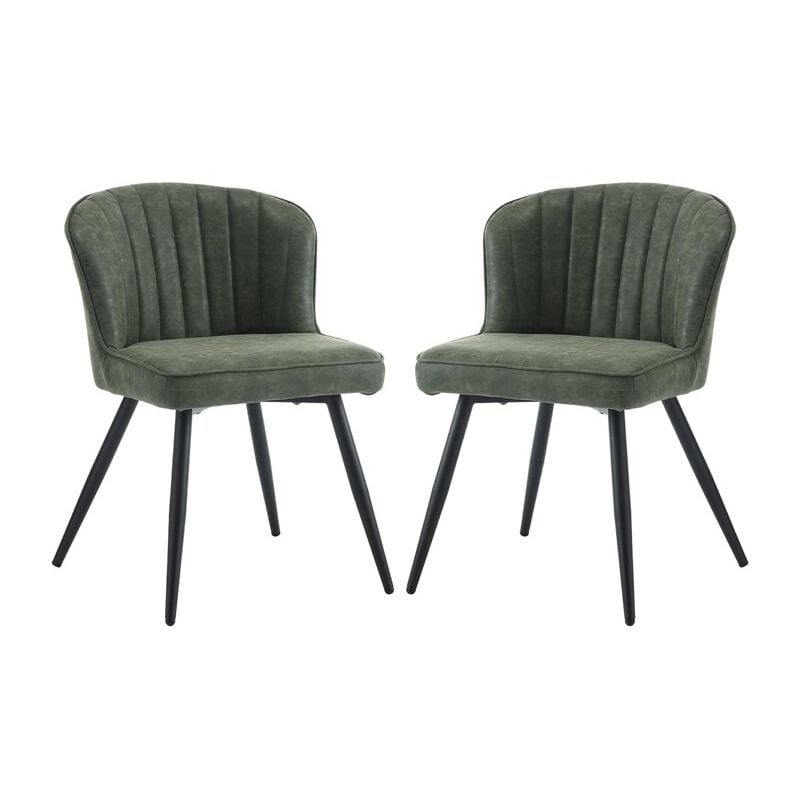 Chaise de Salle a Manger en Similicuir Lot de 2 Chaise Salle à Manger Moderne avec Coussin Épais Chaise de Cuisine avec Pied Métal, Wahson, Vert