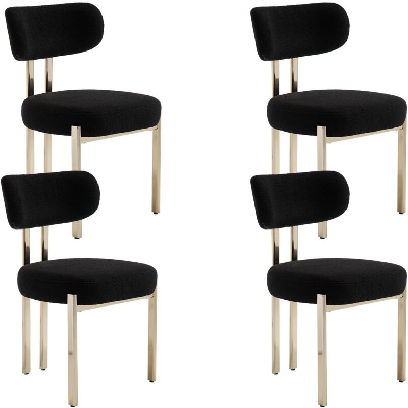 Wahson Office Chairs - Wahson Lot de 4 Chaises en Velours—Chaises Salle à Manger avec Pied Métal, Chaise de Cuisine Confortable Pour Cuisine, Noir