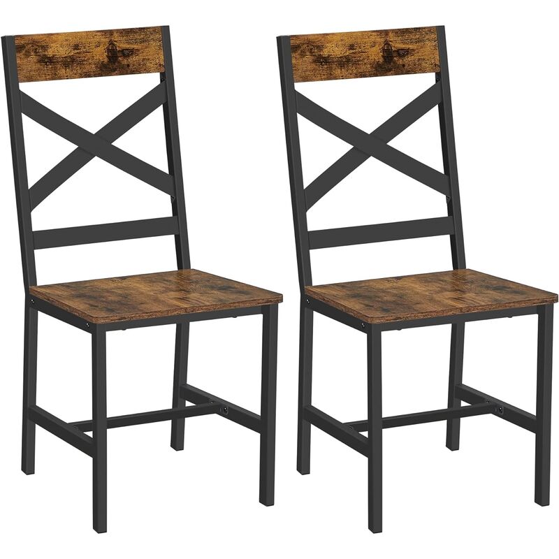 vasagle - chaises de salle à manger, lot de 2, sièges de cuisine, cadre en acier, ergonomique, style industriel, pour salon, cuisine, marron rustique