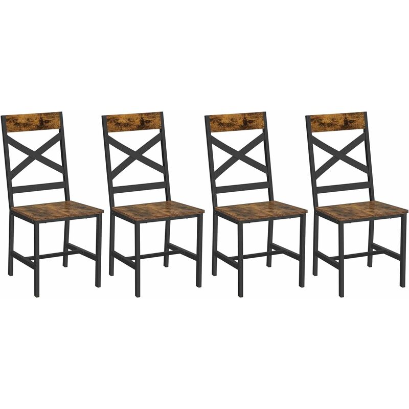 vasagle - chaises de salle à manger, lot de 4, sièges de cuisine, cadre en acier, ergonomique, style industriel, pour salon, cuisine, marron rustique