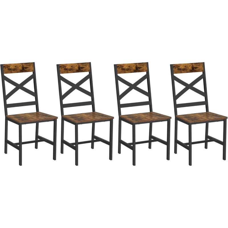 Vasagle - Chaises de Salle à Manger, Lot de 4, Sièges de Cuisine, Cadre en Acier, Ergonomique, Style Industriel, pour Salon, Cuisine, Marron Rustique