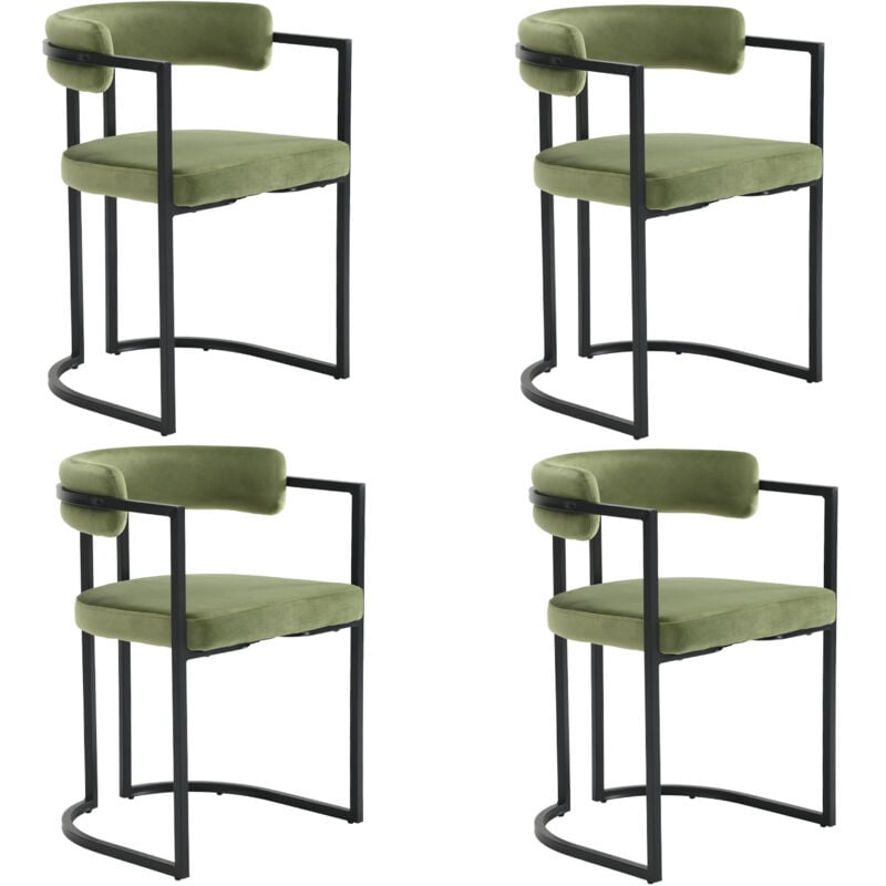 Lot de 4 Chaises de Salle a Manger Moderne Chaise Salle à Manger avec Accoudoirs Dossier Chaise de Cuisine Pied en Métal, Velours, Vert