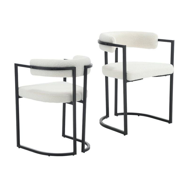 Chaise de Salle a Manger Moderne Lot de 2 Chaise Salle à Manger avec Accoudoirs Dossier Chaise de Cuisine Pied en Métal, Fausse Fourrure, Blanc