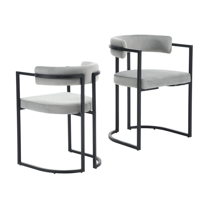 Chaise de Salle a Manger Moderne Lot de 2 Chaise Salle à Manger avec Accoudoirs Dossier Chaise de Cuisine Pied en Métal, Velours, Gris