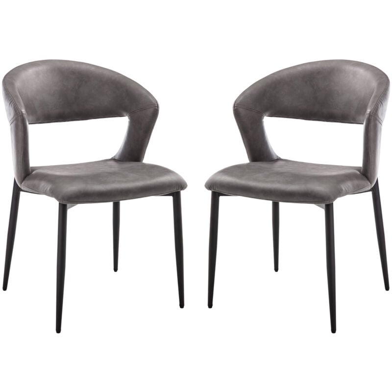 Chaises de Salle à Manger Moderne Lot de 2 Chaise Salle a Manger en Cuir pu avec Accoudoirs, Pied Metél, pour Cuisine et Salon, Wahson, Gris