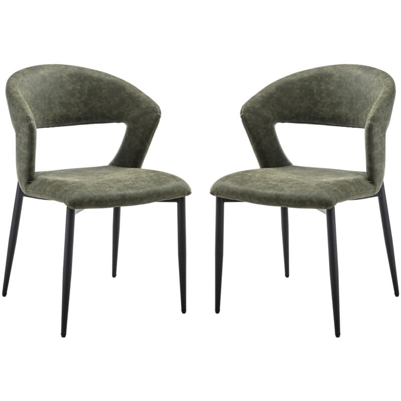 Chaises de Salle à Manger Moderne Lot de 2 Chaise Salle a Manger en Cuir pu avec Accoudoirs, Pied Metél, pour Cuisine et Salon, Wahson, Vert
