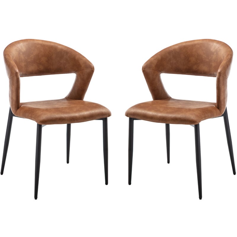 Chaises de Salle à Manger Moderne Lot de 2 Chaise Salle a Manger en Cuir pu avec Accoudoirs, Pied Metél, pour Cuisine et Salon, Wahson, Marron