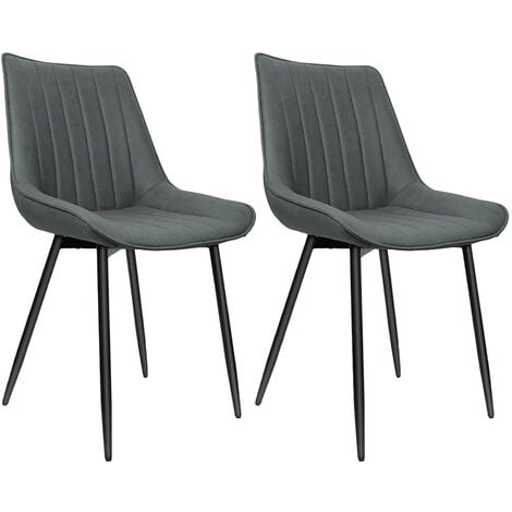HALOYO Chaises de salle à manger modernes avec dossier, pieds métalliques, lot de 2, tissu technologique à rayures verticales - Chaises de cuisine polyvalentes,gris clair