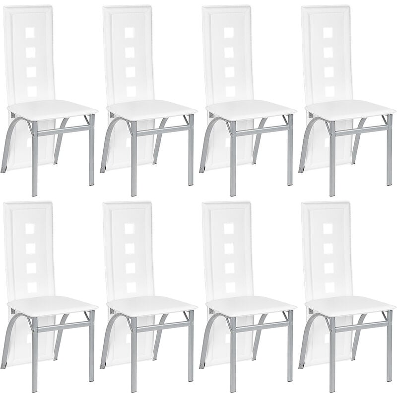 Haloyo - Lot de 8 Chaises de Salle à Manger,Chaise de Cuisine avec avec Assise et Dossier en PU,Pieds en Métal, Blanc