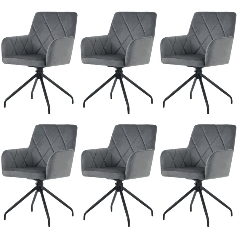 Gutent - Chaises de salle à manger pivotantes à 360° avec motif diamant, fauteuil rembourré, chaise de salon moderne, velours, gris anthracite-6