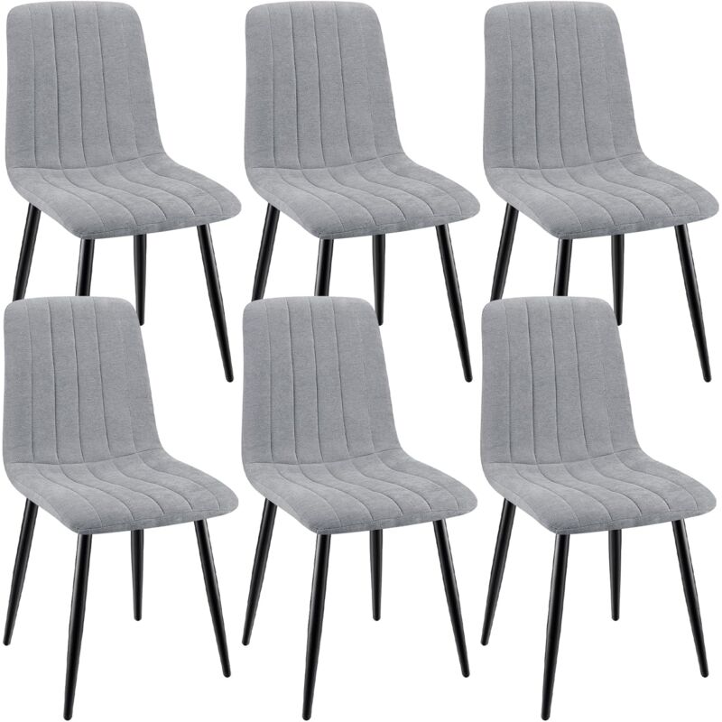 Lewe - Lot de 6 Chaises de Salle à Manger Rembourrées avec Dossier Haut et Design Rayé en Lin - Gris