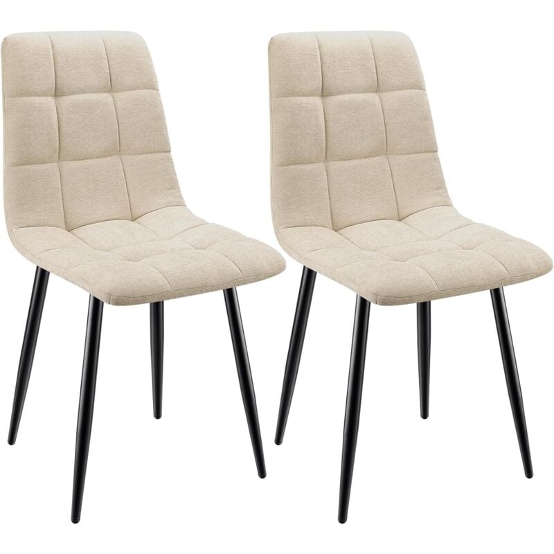 Lot de 2 Chaises de Salle à Manger Rembourrées avec Dossier Haut et Design Damier en Lin - Beige