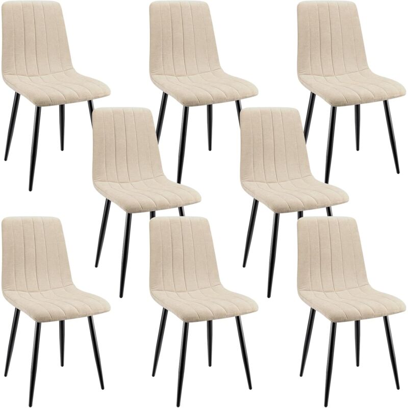 Lewe - Lot de 8 Chaises de Salle à Manger Rembourrées avec Dossier Haut et Design Rayé en Lin - Beige
