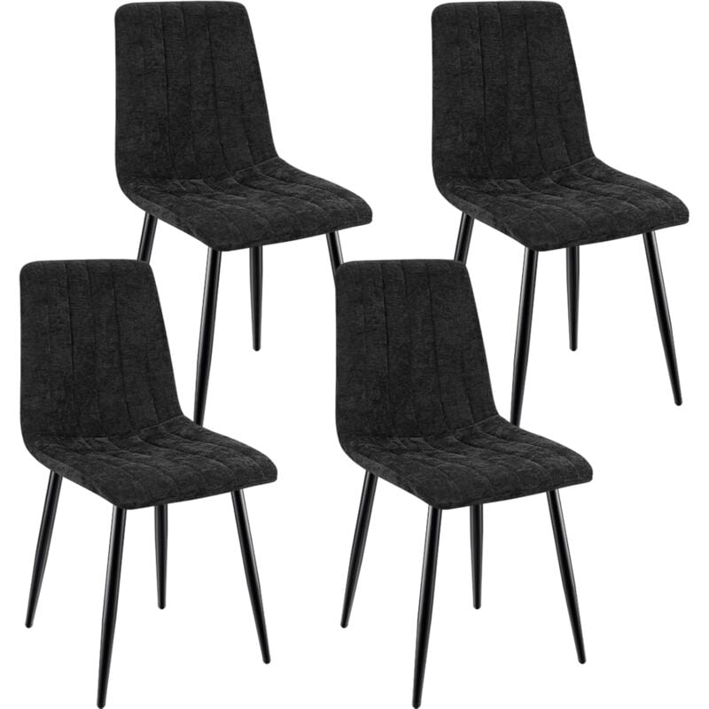 Lewe - Lot de 4 Chaises de Salle à Manger Rembourrées avec Dossier Haut et Design Rayé en Lin - Noir