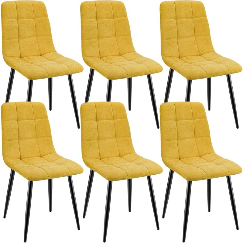 Lewe - Lot de 6 Chaises de Salle à Manger Rembourrées avec Dossier Haut et Design Damier en Lin - Jaune