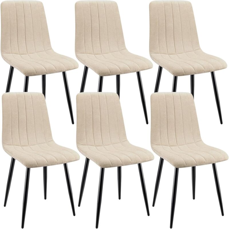 Lewe - Lot de 6 Chaises de Salle à Manger Rembourrées avec Dossier Haut et Design Rayé en Lin - Beige