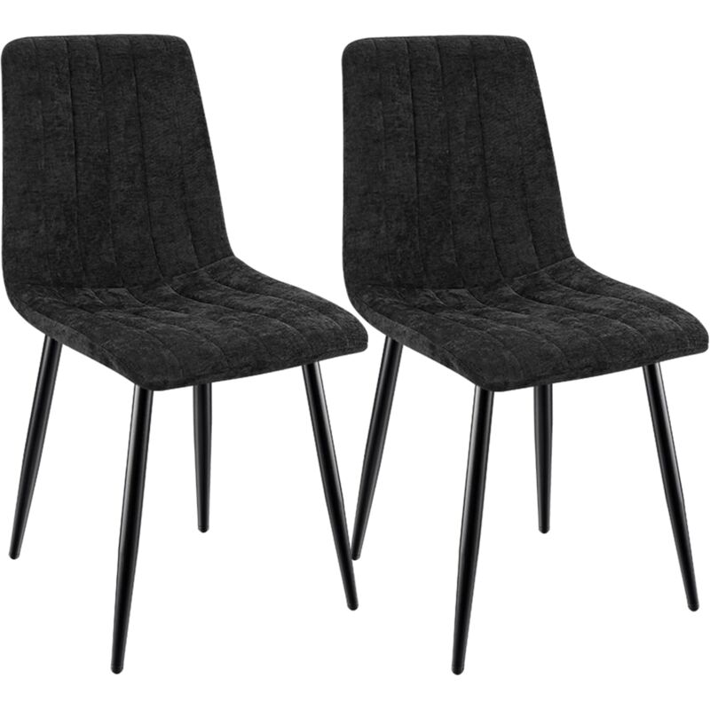 Lewe - Lot de 2 Chaises de Salle à Manger Rembourrées avec Dossier Haut et Design Rayé en Lin - Noir