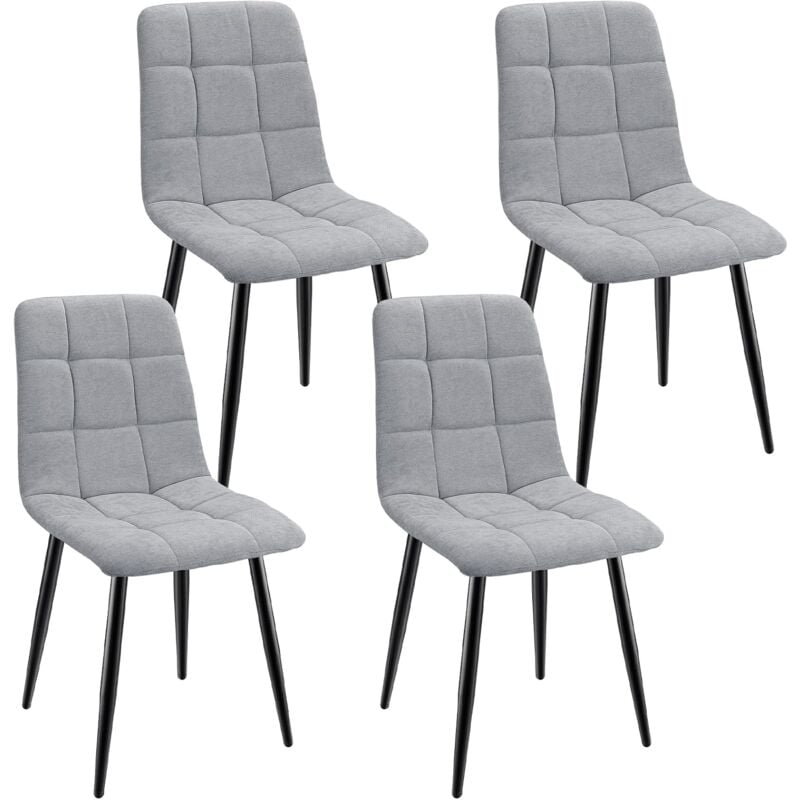 Lewe - Lot de 4 Chaises de Salle à Manger Rembourrées avec Dossier Haut et Design Damier en Lin - Gris
