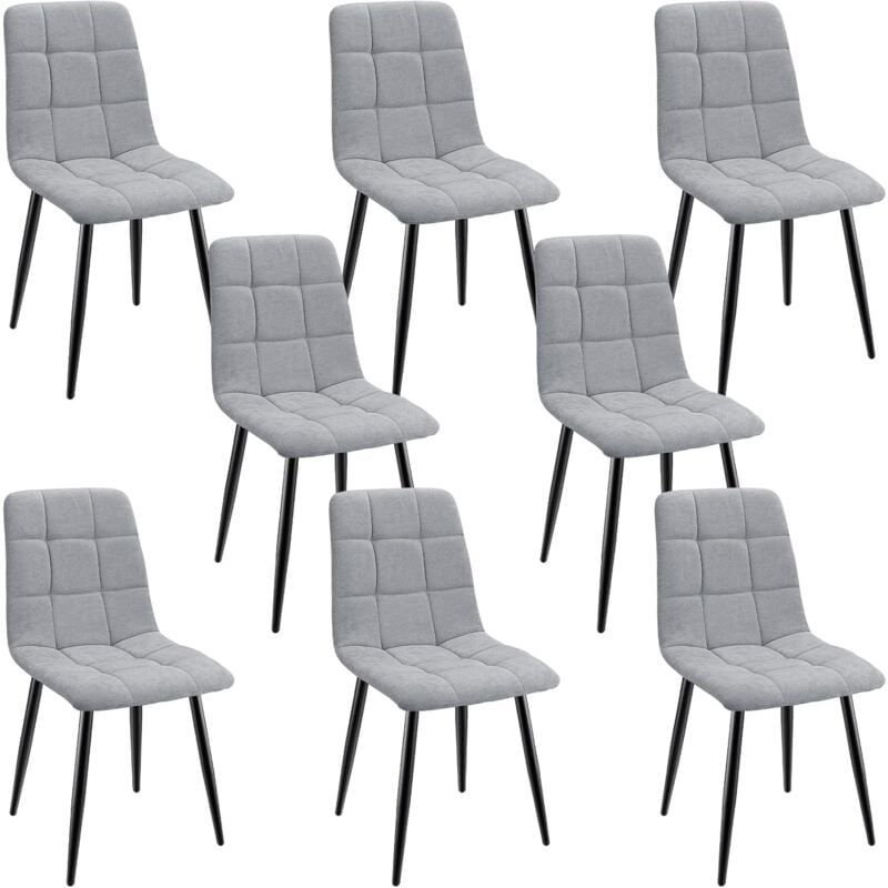 Lewe - Lot de 8 Chaises de Salle à Manger Rembourrées avec Dossier Haut et Design Damier en Lin - Gris