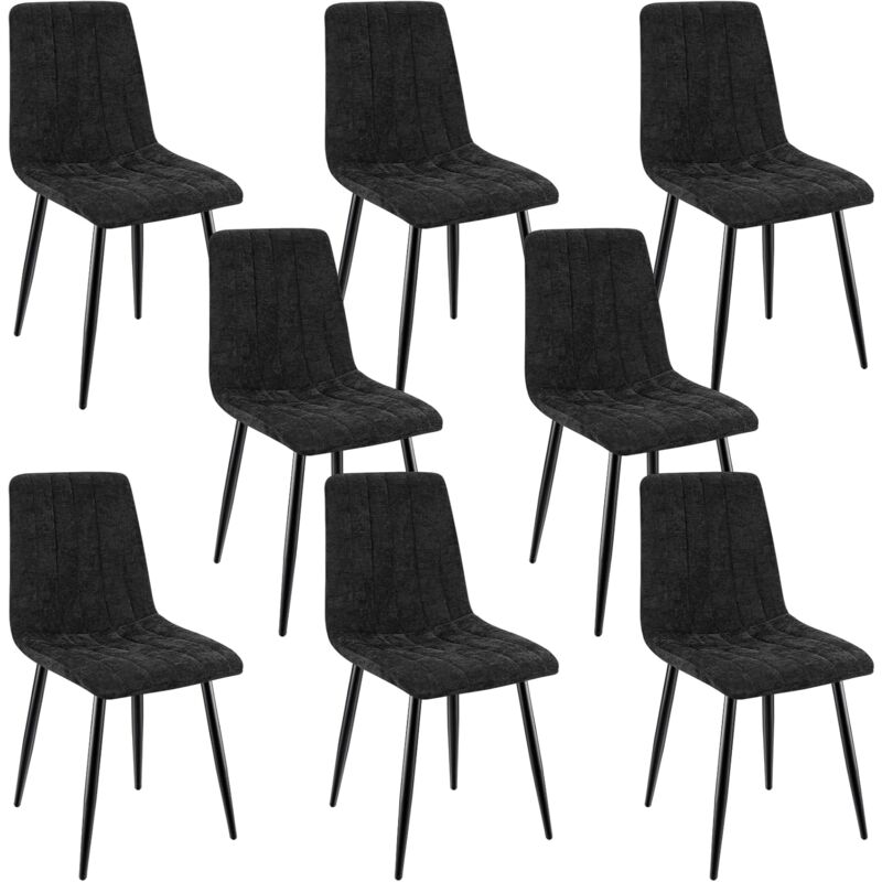 Lewe - Lot de 8 Chaises de Salle à Manger Rembourrées avec Dossier Haut et Design Rayé en Lin - Noir