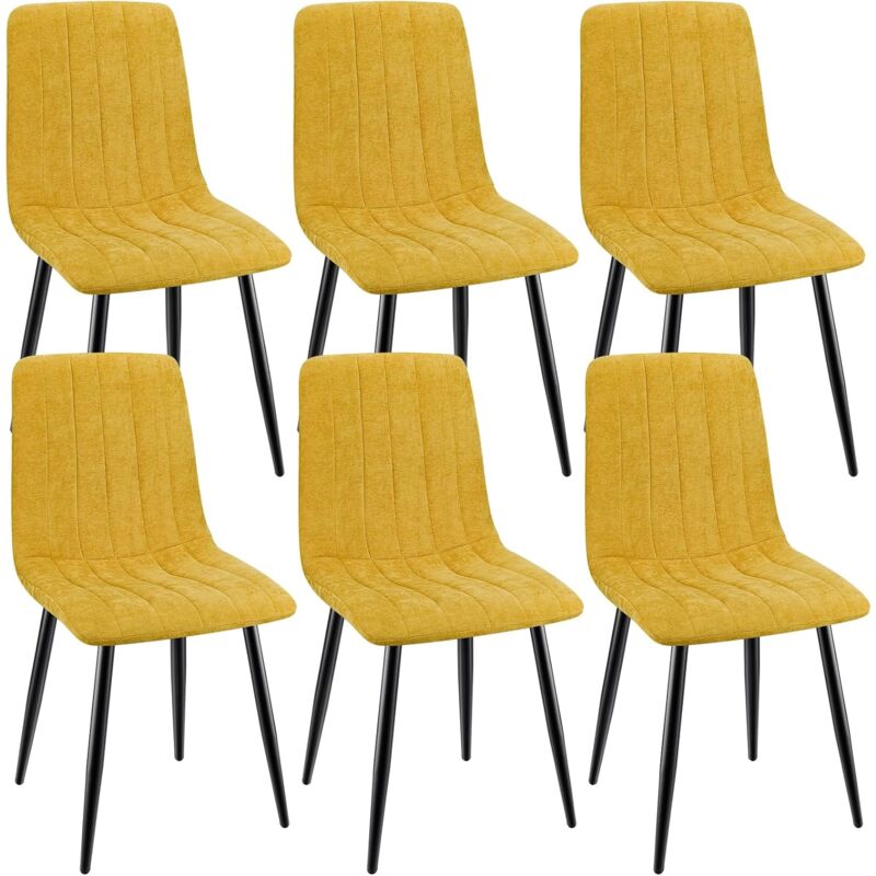 Lewe - Lot de 6 Chaises de Salle à Manger Rembourrées avec Dossier Haut et Design Rayé en Lin - Jaune