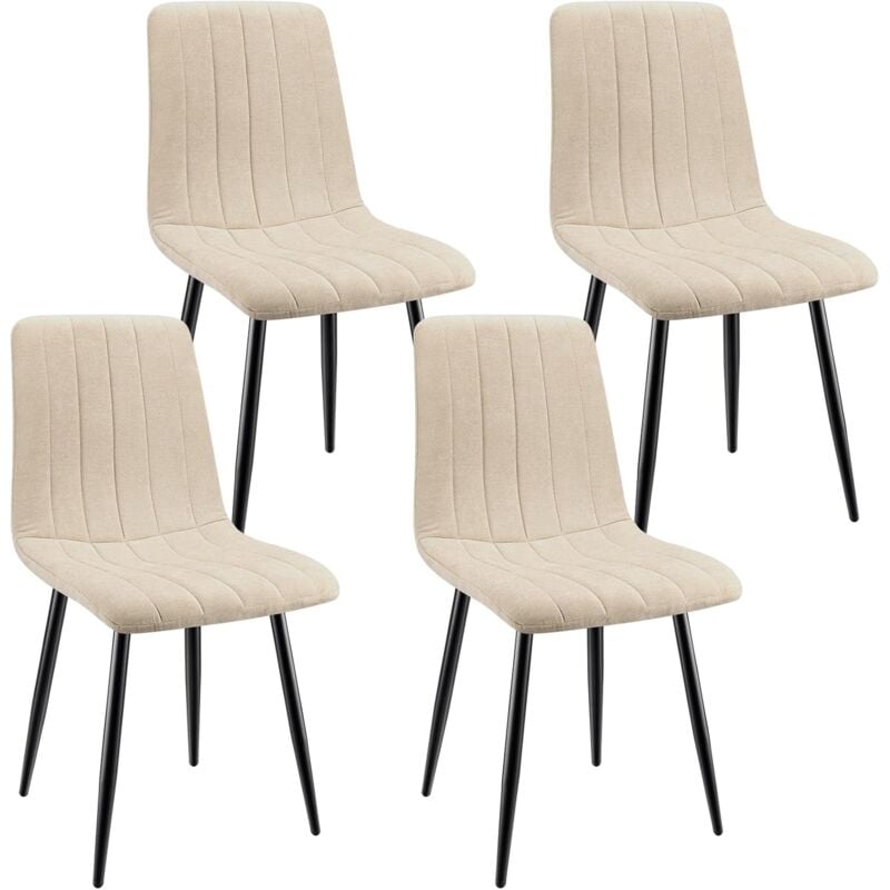 Lewe - Lot de 4 Chaises de Salle à Manger Rembourrées avec Dossier Haut et Design Rayé en Lin - Beige