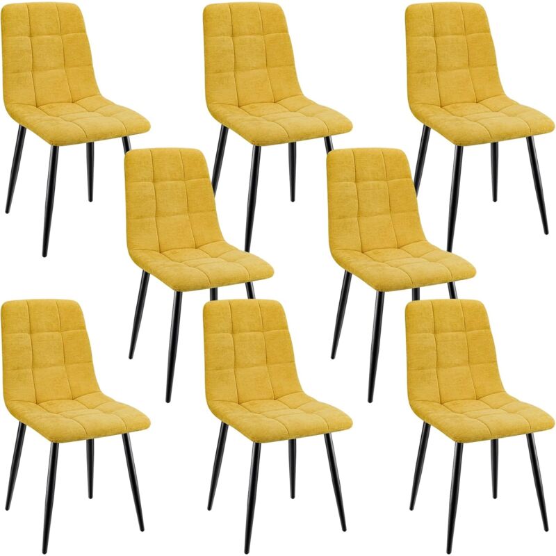 Lewe - Lot de 8 Chaises de Salle à Manger Rembourrées avec Dossier Haut et Design Damier en Lin - Jaune