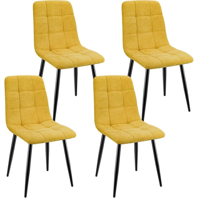 Lewe - Lot de 4 Chaises de Salle à Manger Rembourrées avec Dossier Haut et Design Damier en Lin - Jaune