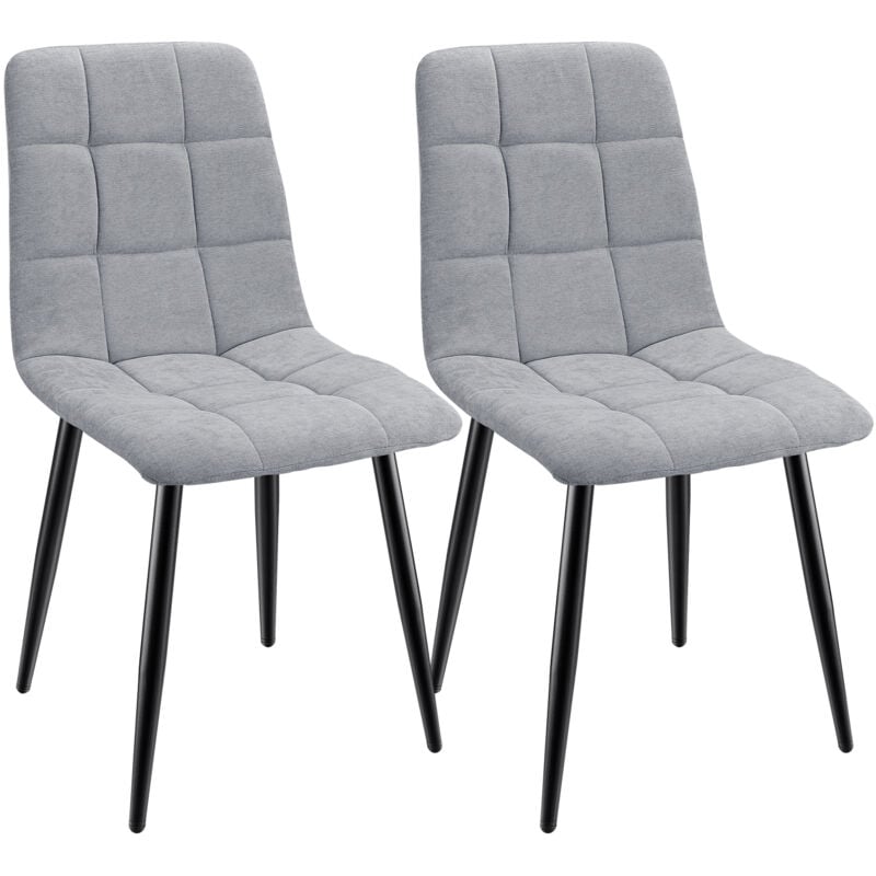 Lewe - Lot de 2 Chaises de Salle à Manger Rembourrées avec Dossier Haut et Design Damier en Lin - Gris