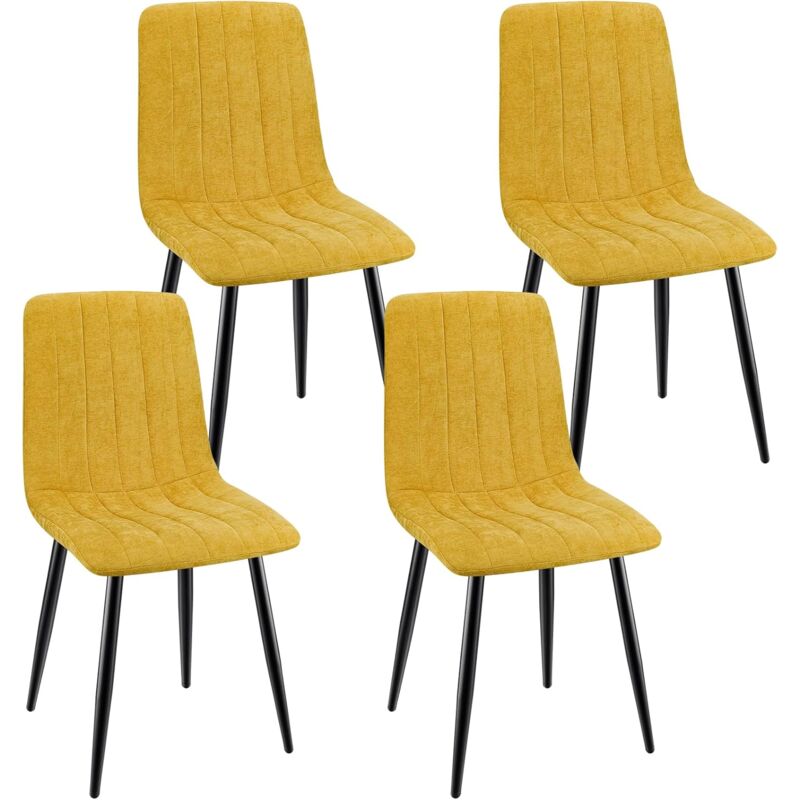 Lewe - Lot de 4 Chaises de Salle à Manger Rembourrées avec Dossier Haut et Design Rayé en Lin - Jaune