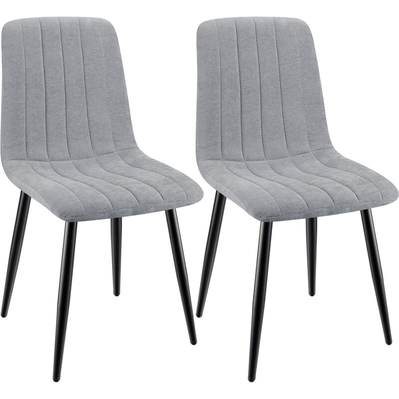 Lewe - Lot de 2 Chaises de Salle à Manger Rembourrées avec Dossier Haut et Design Rayé en Lin - Gris