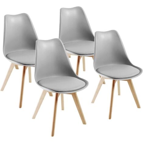 Chaises de Salle à Manger scandinave DEWINNER, Chaise de Bureau rétro, Assise rembourrée en hêtre Massif (Gray, Lot de 4)